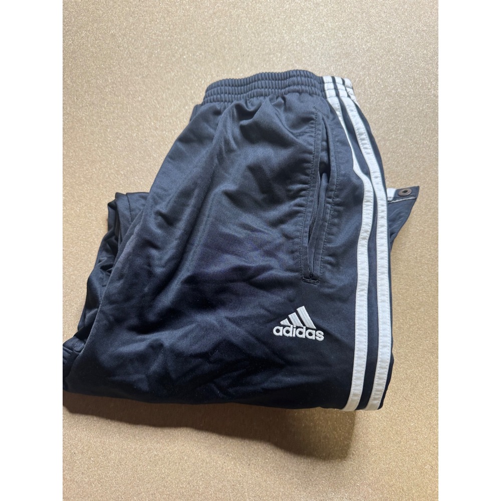 Adidas Tearaway Track Pants Black White Stripe Snap Button Mens Y2K vtg
